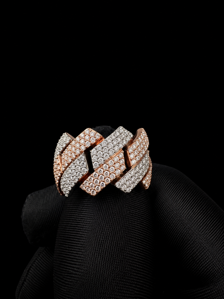 Silver and moissanite Cuban ring