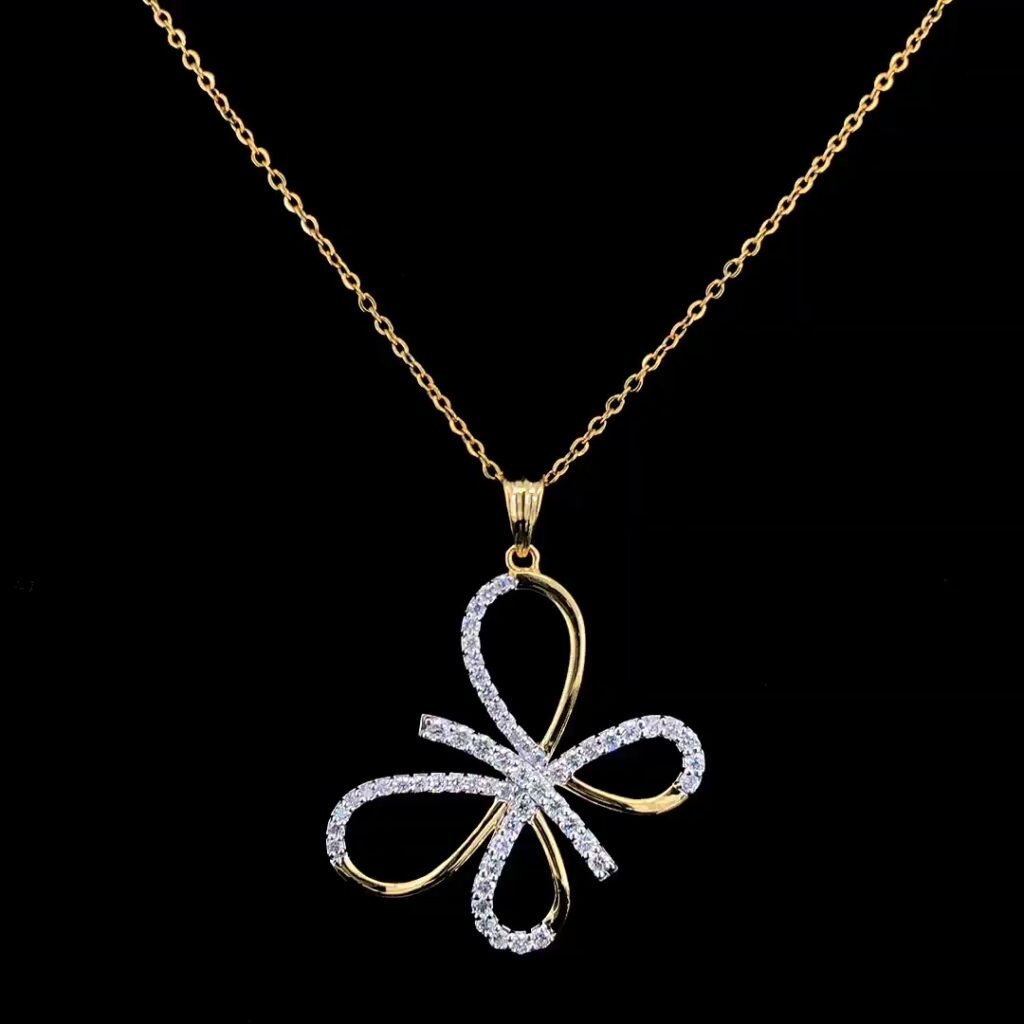10k gold lab diamond butter fly pendant