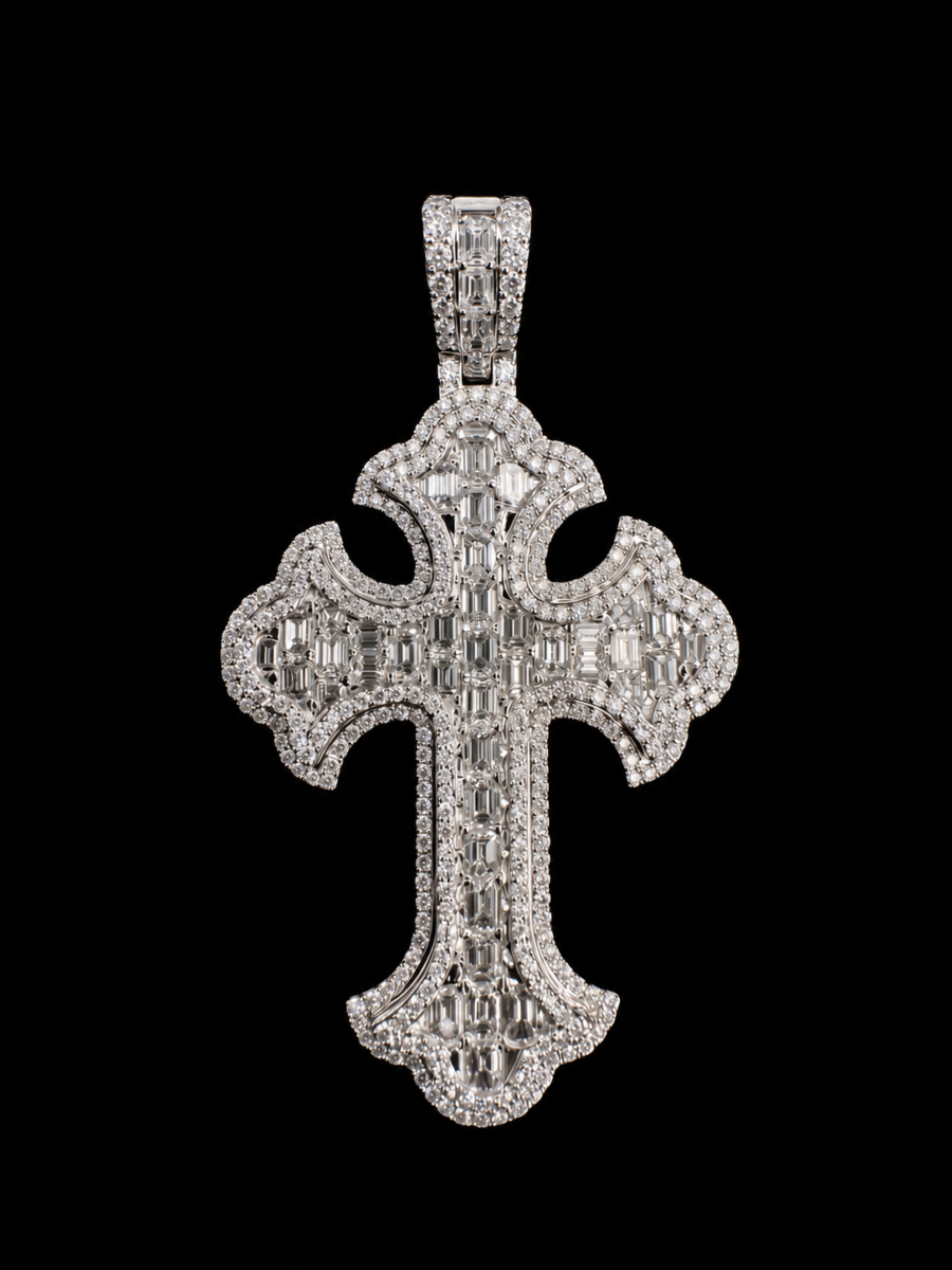 10k gold natural diamond large cross pendant