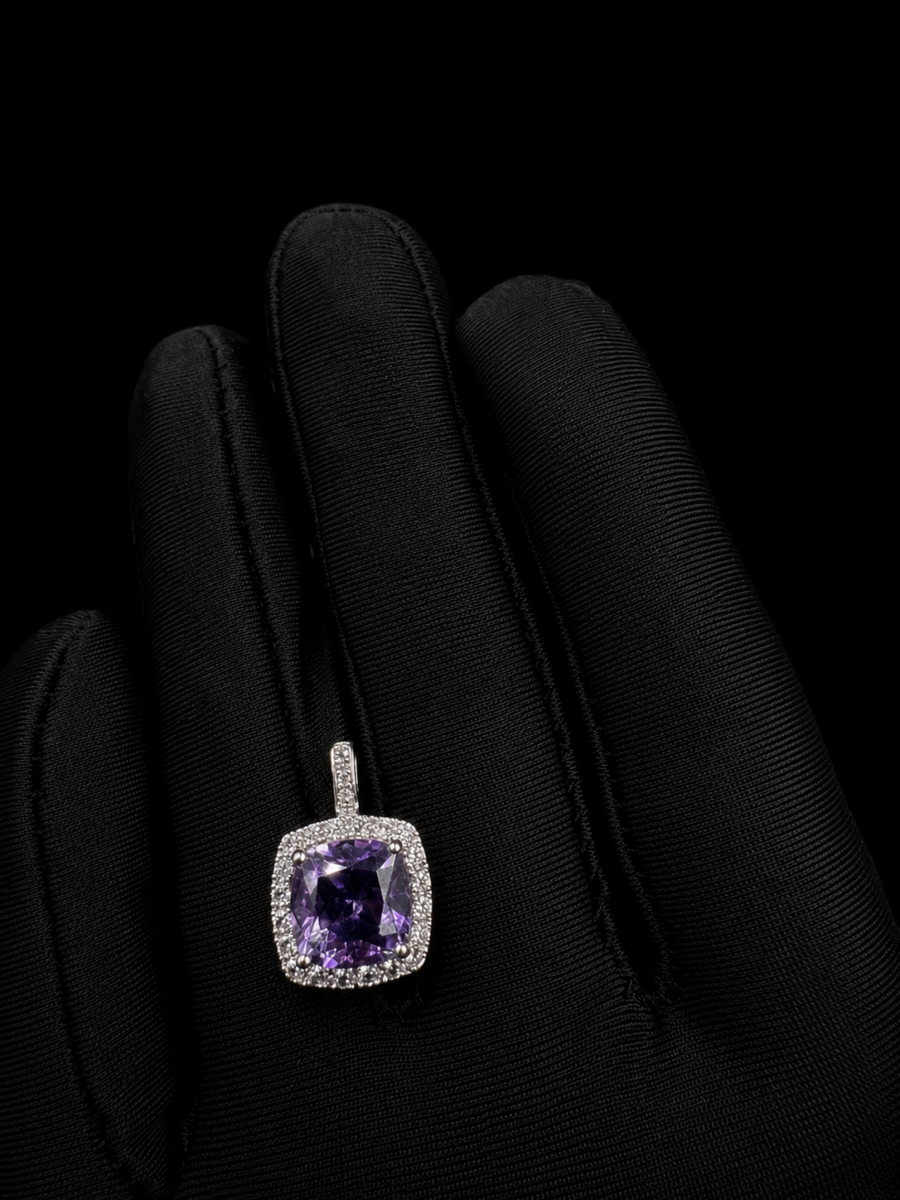 10k gold diamond and purple sapphire pendant