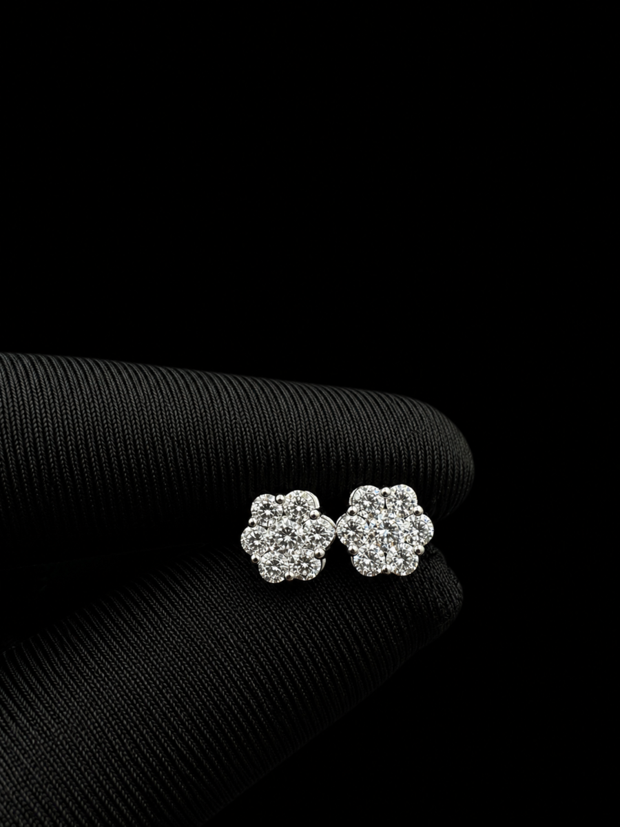 14k gold cluster lab diamond earrings