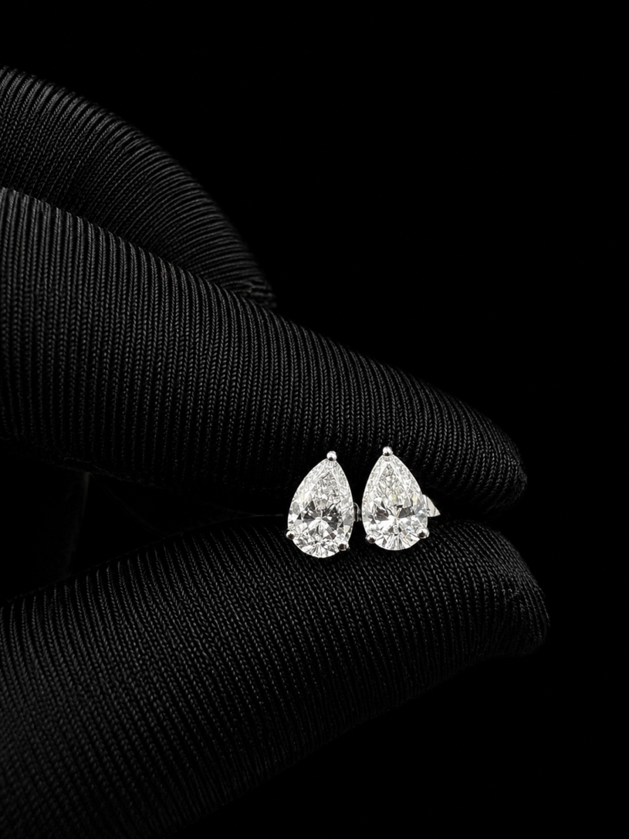 14k gold pear lab diamond earrings