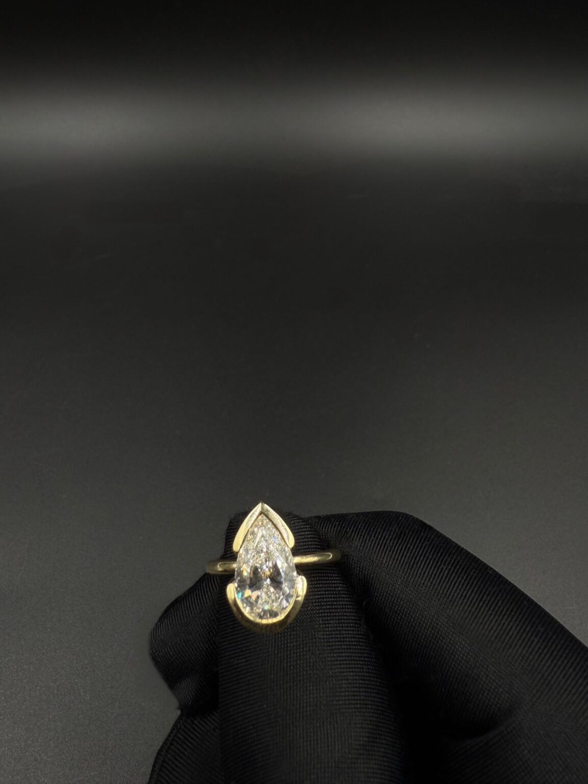 14k gold pear bezel prong set lab diamond ring