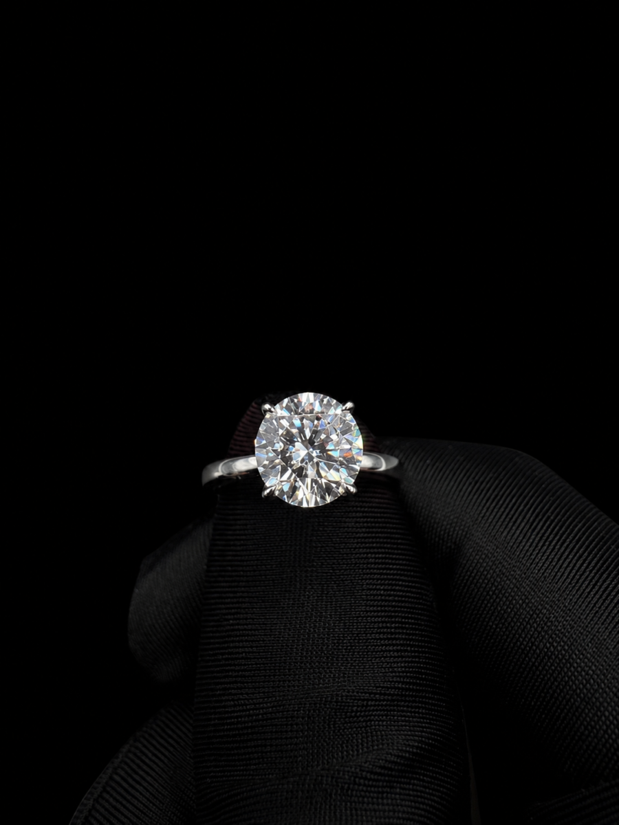 14k gold Round 3ct VVS lab diamond ring