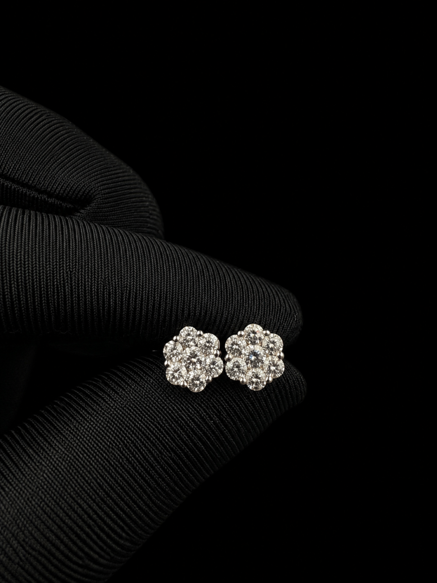 14k gold diamond cluster earrings