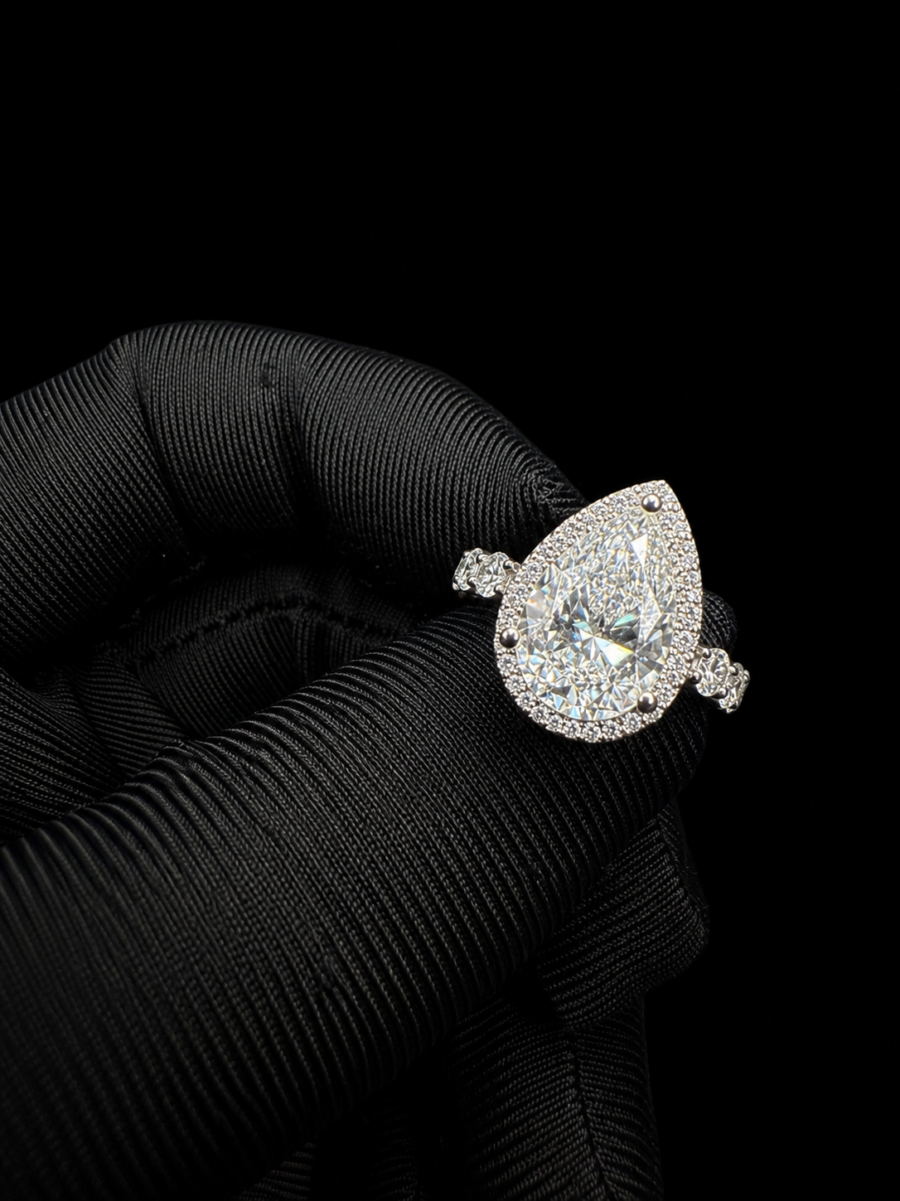 14k gold 3ct pear lab diamond ring
