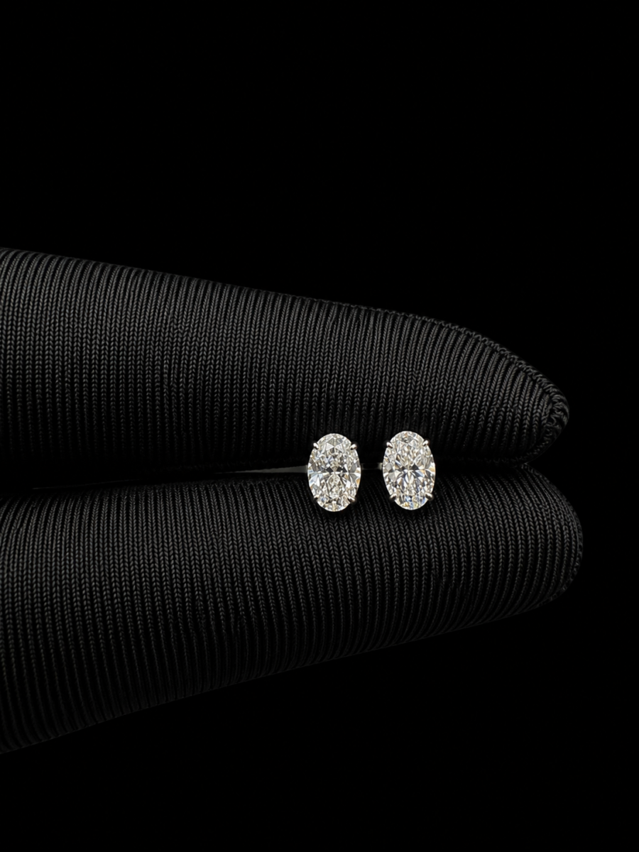 14k gold lab diamond oval earrings