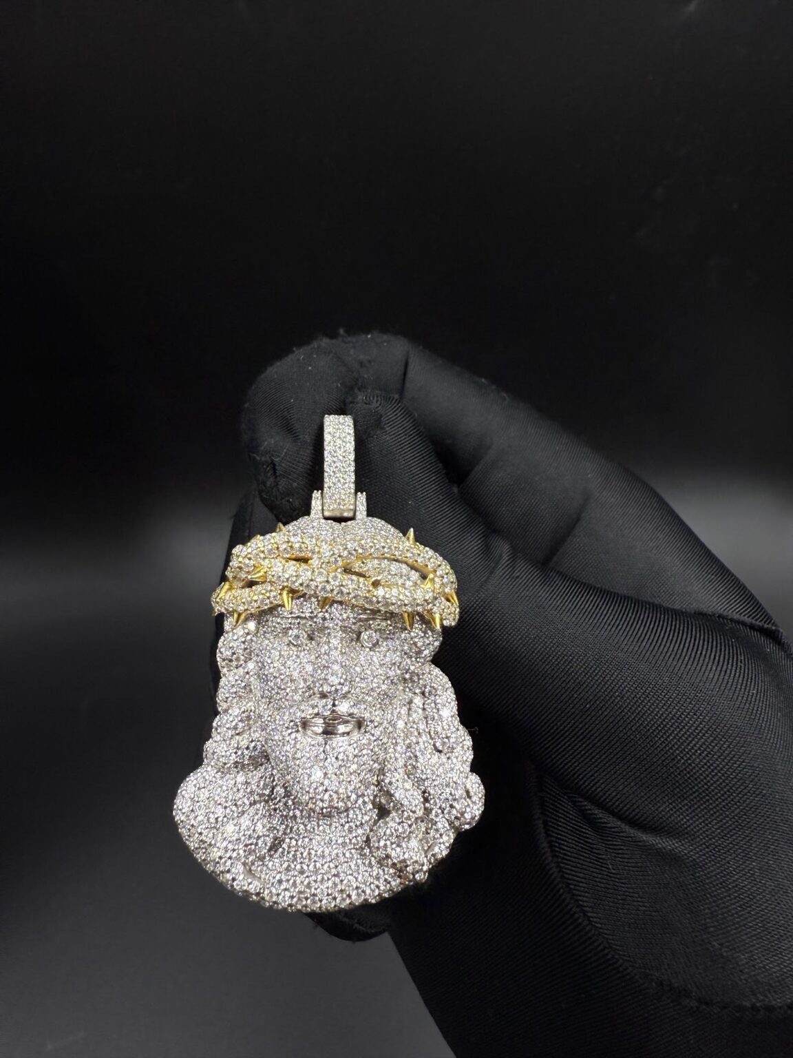 Silver and moissanite Jesus pendant