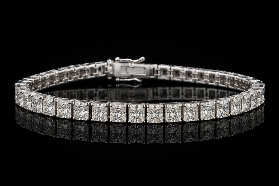 14k gold radiant cut lab diamond tennis bracelet