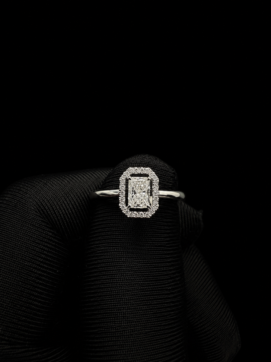 14k gold radiant cut lab diamond ring