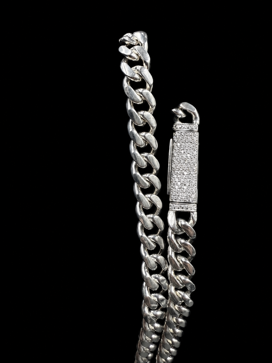 Silver and moissanite Cuban chain