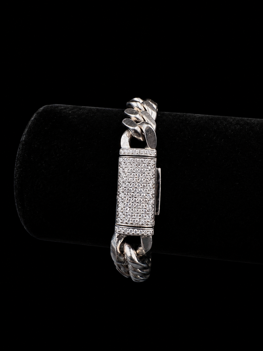 11mm silver Cuban and moissanite bracelet