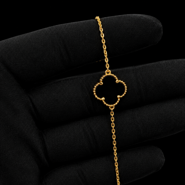 10k gold and onyx clover bracelet
