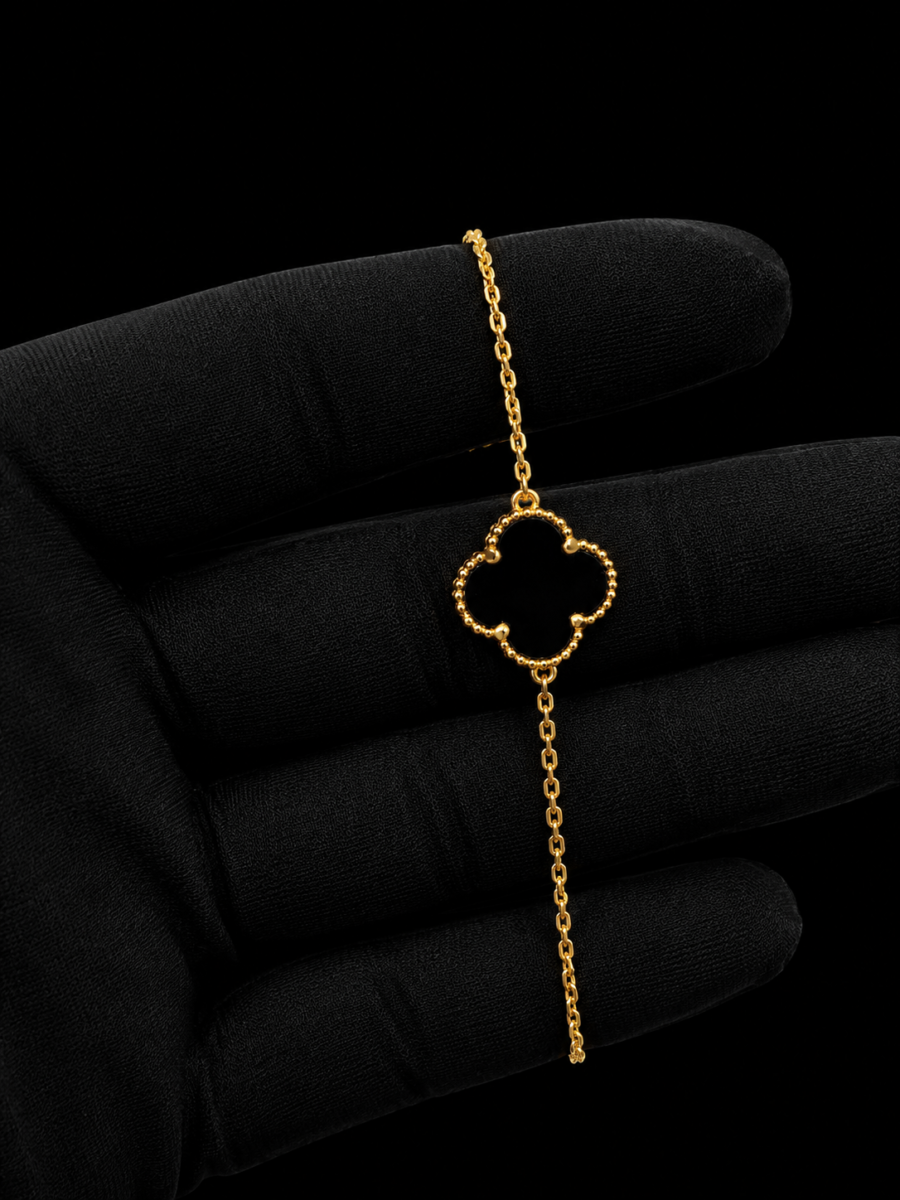 10k gold and onyx clover bracelet